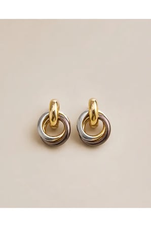 Çok Renkli Halka Küpe Altın Gümüş ve Rose Gold Detaylı Modern Şık Küpe