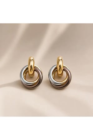 Çok Renkli Halka Küpe Altın Gümüş ve Rose Gold Detaylı Modern Şık Küpe