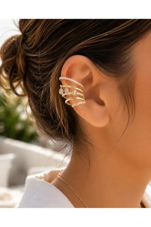 Taşlı Gold Renk Kıkırdak Küpesi Tekli Ear Cuff Zirkon Taşlı Şık Kulak Aksesuarı