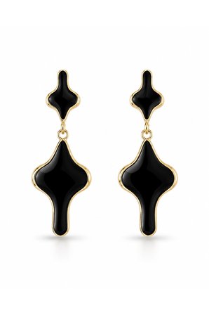 Siyah Parlak Taş Görünümlü Gold Detaylı Sallantılı Kadın Küpe | Şık ve Modern Tasarım