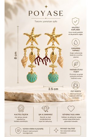Deniz Temalı Deniz Yıldızı Figürlü Sallantılı Küpe Yazlık Şık Tasarım Gold Kaplama Kadın Küpe