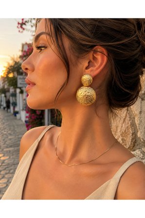 Dokulu Gold Yuvarlak Sallantılı Küpe Modern Tasarım Günlük Özel Gün Kombinlerine Uygun