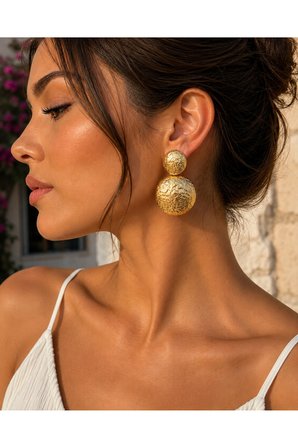 Dokulu Gold Yuvarlak Sallantılı Küpe Modern Tasarım Günlük Özel Gün Kombinlerine Uygun