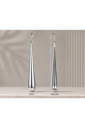 Kadın Gümüş Renk Minimal Damla Küpe Uzun İnce Tasarım 5.5 Cm Modern Sallantılı Küpe