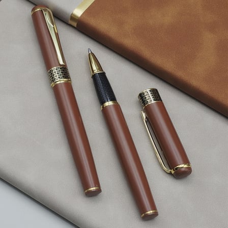 İmza Gereci Çalışma Masası Yazı Aleti Gold İşlemeli Kahverengi Metal Roller Kalem