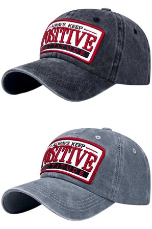 Tezzgelsin Unisex Eskitme POSITIVE Nakışlı Ayarlanabilir Beyzbol Kep Şapkası 2'li Set