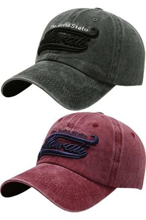 Tezzgelsin Unisex Eskitme Hawaii Nakışlı Ayarlanabilir Beyzbol Kep Şapka 2'li Set