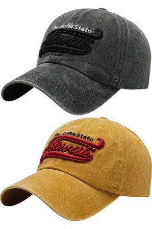 Tezzgelsin Unisex Eskitme Hawaii Nakışlı Ayarlanabilir Beyzbol Kep Şapka 2'li Set