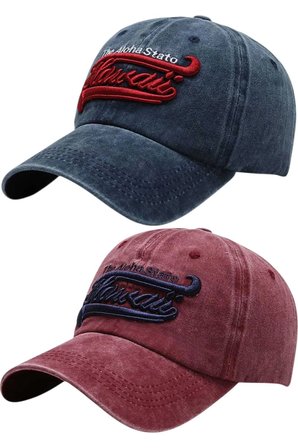 Tezzgelsin Unisex Eskitme Hawaii Nakışlı Ayarlanabilir Beyzbol Kep Şapka 2'li Set