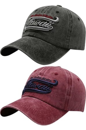 Tezzgelsin Unisex Eskitme Hawaii Nakışlı Ayarlanabilir Beyzbol Kep Şapka 2'li Set