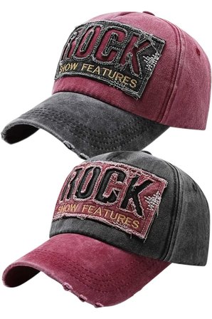 Tezzgelsin Unisex Eskitme Rock Nakışlı Ayarlanabilir Beyzbol Kep Şapka 2'li Set