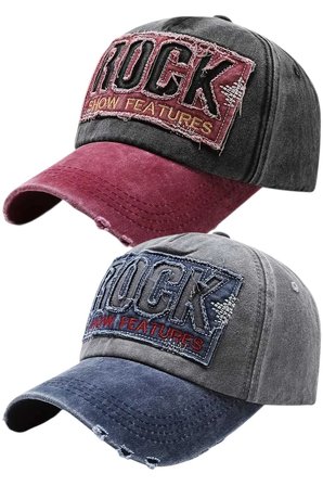Tezzgelsin Unisex Eskitme Rock Nakışlı Ayarlanabilir Beyzbol Kep Şapka 2'li Set