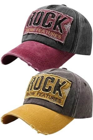 Tezzgelsin Unisex Eskitme Rock Nakışlı Ayarlanabilir Beyzbol Kep Şapka 2'li Set