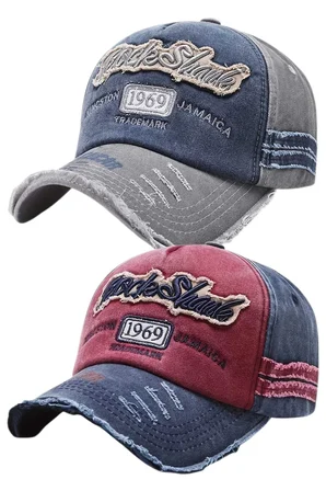 Tezzgelsin Unisex Eskitme 1969 Rock Sharks Nakışlı Ayarlanabilir Beyzbol Kep Şapka 2'li Set