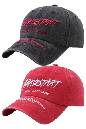 Tezzgelsin Unisex Eskitme BRAVESTART Nakışlı Ayarlanabilir Beyzbol Kep Şapka 2'li Set