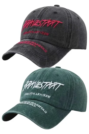 Tezzgelsin Unisex Eskitme BRAVESTART Nakışlı Ayarlanabilir Beyzbol Kep Şapka 2'li Set
