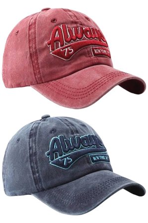 Tezzgelsin Unisex Eskitme Always 75 Nakışlı Ayarlanabilir Beyzbol Kep Şapkası 2'li Set