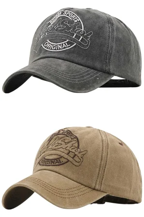Tezzgelsin Unisex Eskitme Rock Shark Nakışlı Ayarlanabilir Beyzbol Kep Şapka 2'li Set
