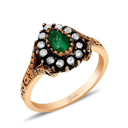 Zümrüt Taşlı Elmas Yüzük