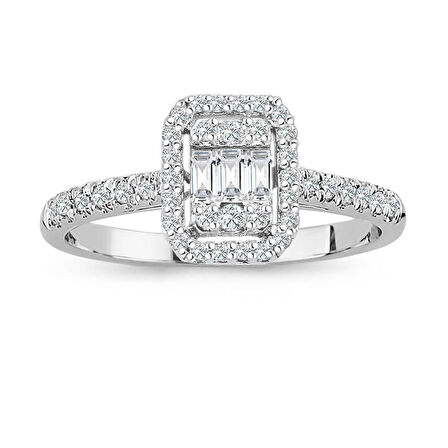 Modern Tasarım 0.32 Ct Baget Kare Tektaş Yüzük