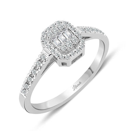 Modern Tasarım 0.20 Ct Baget Kare Tektaş Yüzük