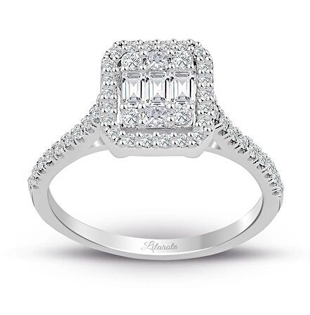 Modern Tasarım 0.60 Ct Baget Kare Tektaş Yüzük