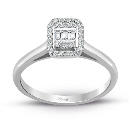 0.20 Ct Baget Kare Tektaş Yüzük Modern Tasarım
