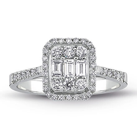 0.60 Ct Modern Tasarım Baget Kare Tektaş Yüzük 18K