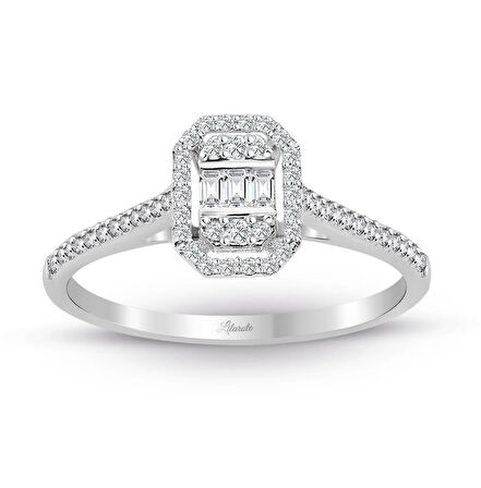Modern Tasarım 0.25 Ct Baget Kare Tektaş Yüzük