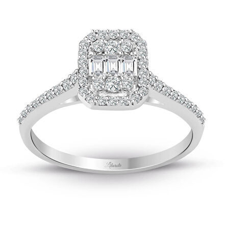 0.34 Ct. Modern Tasarım Baget Kare Tektaş Yüzük