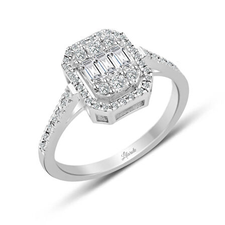 0.56 Ct Modern Tasarım Baget Kare Tektaş Yüzük