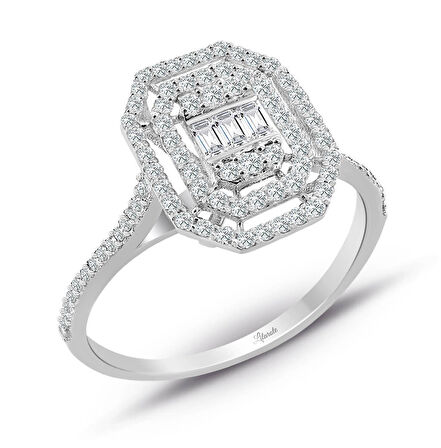 0.45 Ct Modern Tasarım Baget Kare Tektaş Yüzük