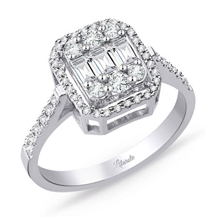 Modern Tasarım 0.80 Ct Baget Kare Tektaş Yüzük