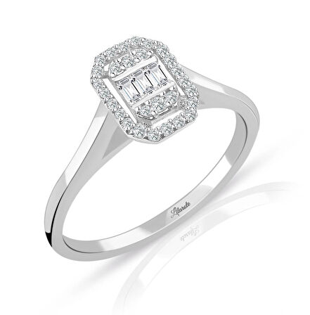 Modern Tasarım 0.15 Ct Baget Kare Tektaş Yüzük
