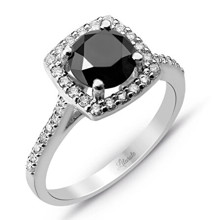 Siyah Pırlantalı Kare Tektaş Yüzük