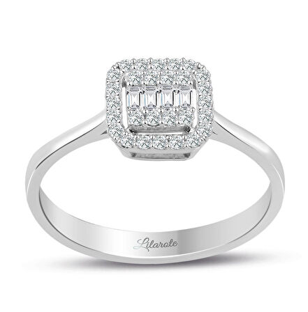 0.25 Ct Modern Tasarım Baget Kare Tektaş Yüzük