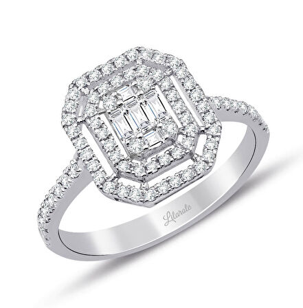 0.60 Ct Çift Sıra Baget Kare Tektaş Yüzük