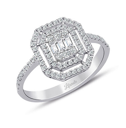 0.40 Ct Çift Sıra Baget Kare Tektaş Yüzük