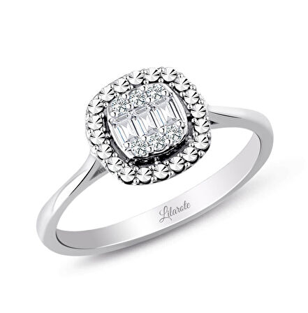 Modern Tasarım 0.12 Ct Baget Kare Tektaş Yüzük