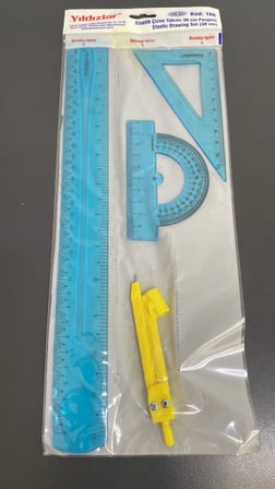 Yıldızlar Elastik Çizim Takımı 30 cm Pergelli - Cetvel, Gönye, İletki, Pergel Set (Kod: 166)