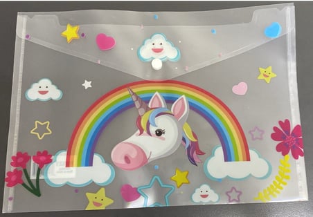Unicorn Gökkuşağı Desenli Şeffaf Kapaklı Dosya - Unicorn Temalı Kırtasiye Ürünü