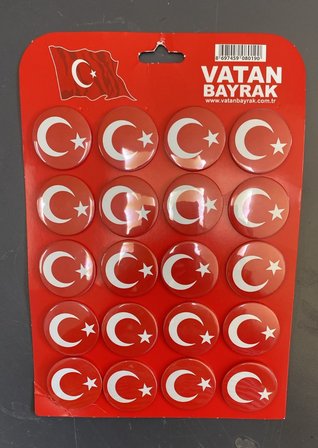 Vatan Bayrak Türk Bayrağı Rozet 20'li Set Ay Yıldız Kırmızı Beyaz Metal Pin Rozet