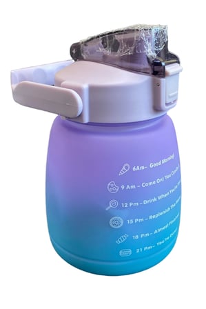 Motivasyonel Su Matarası 1.5L Mor Mavi Ombre Zaman İşaretli Pipetli Büyük Hacimli Günlük Su Takip Şişesi