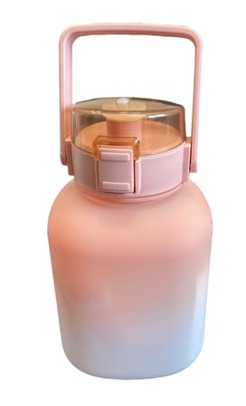 Pembe Ombre Büyük Kapasiteli Motivasyon Su Matarası Saplı Kilit Kapaklı 1.5L-2L Spor Suluk