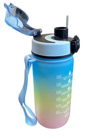 Motivasyonel Su Matarası 1L Zaman İşaretli Suluk Gökkuşağı Renk Geçişli Pipetli Spor Matara BPA Free