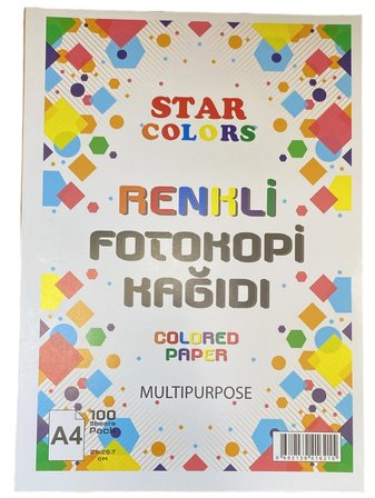 Star Colors Renkli Fotokopi Kağıdı A4 100 Yaprak Çok Amaçlı Colored Paper 21x29.7 cm