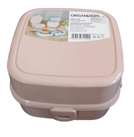 Organizers ORG-149 Kiddy Lunch Box Pembe Çocuk Beslenme Kutusu 145x145mm Kilitli Kapaklı