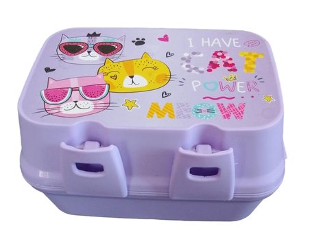 Kedi Desenli Mor Lunchbox Beslenme Kutusu I Have Cat Power Meow Yazılı Çocuk Yemek Saklama Kabı