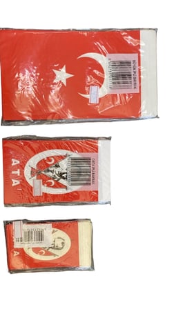 Türk Bayrağı ve Atatürk İpli Bayrak Seti 3'lü Paket Büyük Orta Küçük Boy Kırmızı