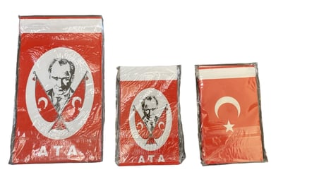 ATA Bayrak Seti - Atatürk Portreli ve Türk Bayraklı İpli Bayrak 3'lü Set (Büyük + Orta Boy)